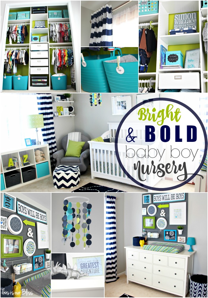 Simon's nursery | bright and bold baby boy nursery | navy green and gray little boy room | This is our Bliss | www,thisisourbliss.com
