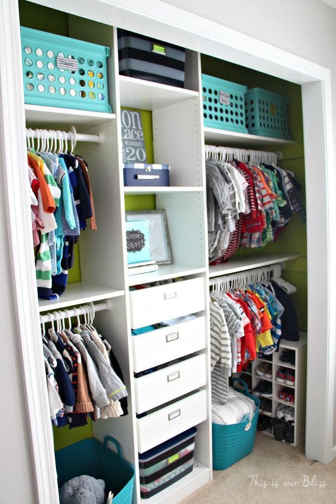 Baby boy nursery closet - DIY nursery decor - navy green gray - This is our Bliss