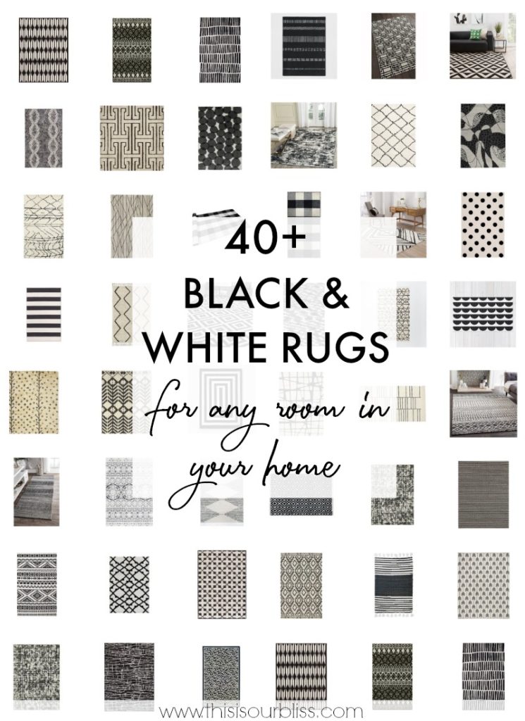 40+ black and white rugs for any room in your home - How to use bold black and white rugs in your home | This is our Bliss || #rugs #livingroomrugs #ruginspo #arearugs #blackandwhitedecor