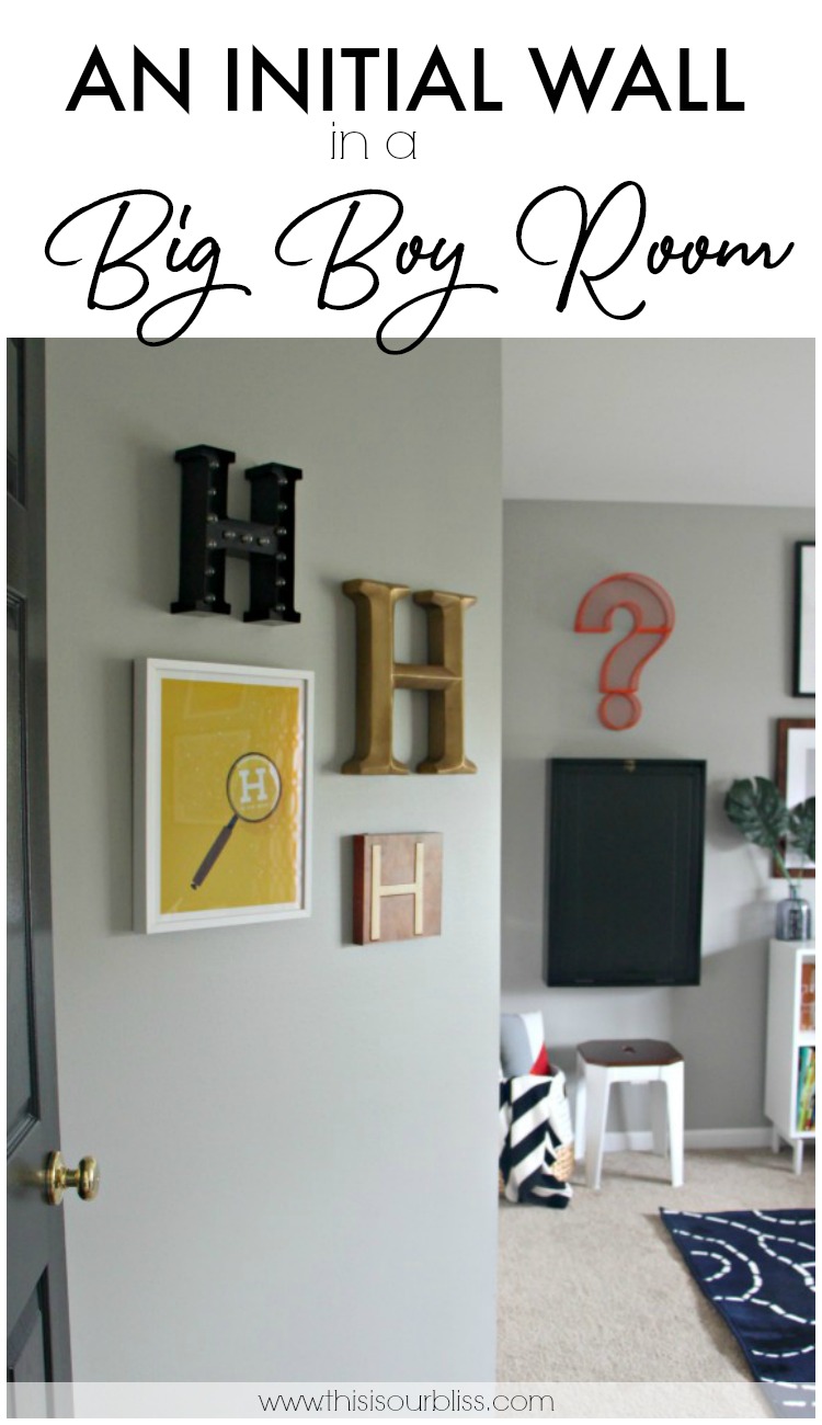 An Initial Wall in a Big Boy Room - DIY Letter Wall in kid room - This is our Bliss