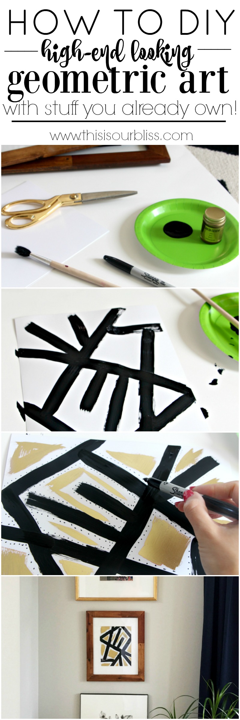 How to DIY Geometric Art that Looks High-end using Supplies you OWN | This is our Bliss