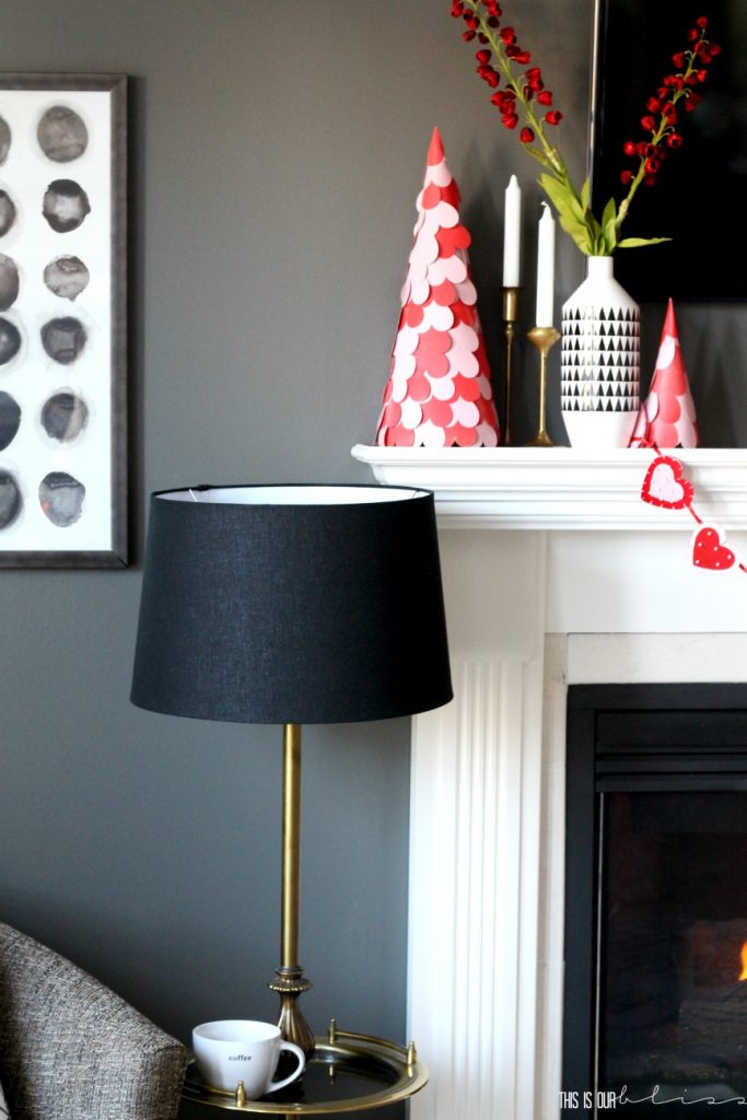 How to create a Simple Valentine's Day Mantel | Easy mantel styling Ideas using pops of Red & Pink | This is our Bliss