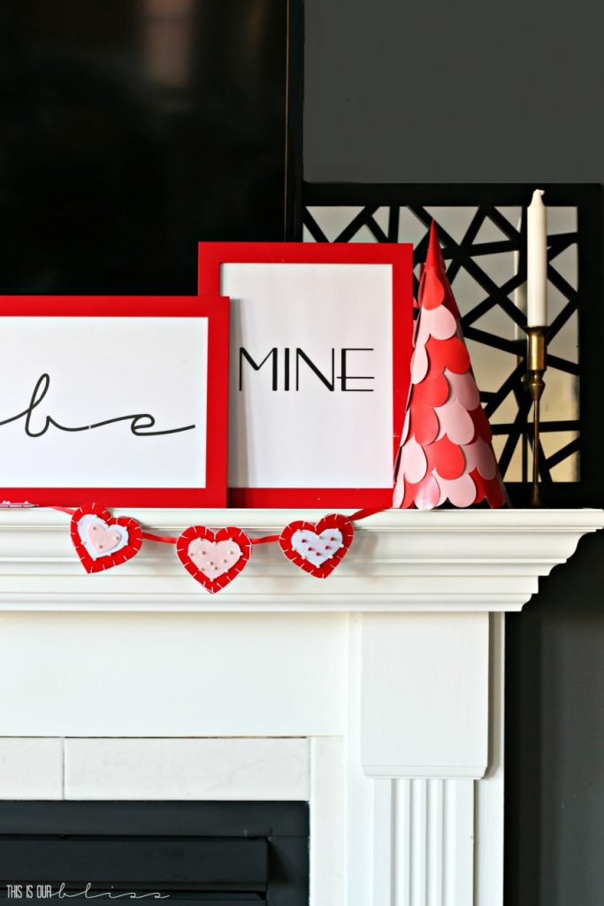How to create a Simple Valentine's Day Mantel | Easy mantel styling Ideas using pops of Red & Pink | This is our Bliss