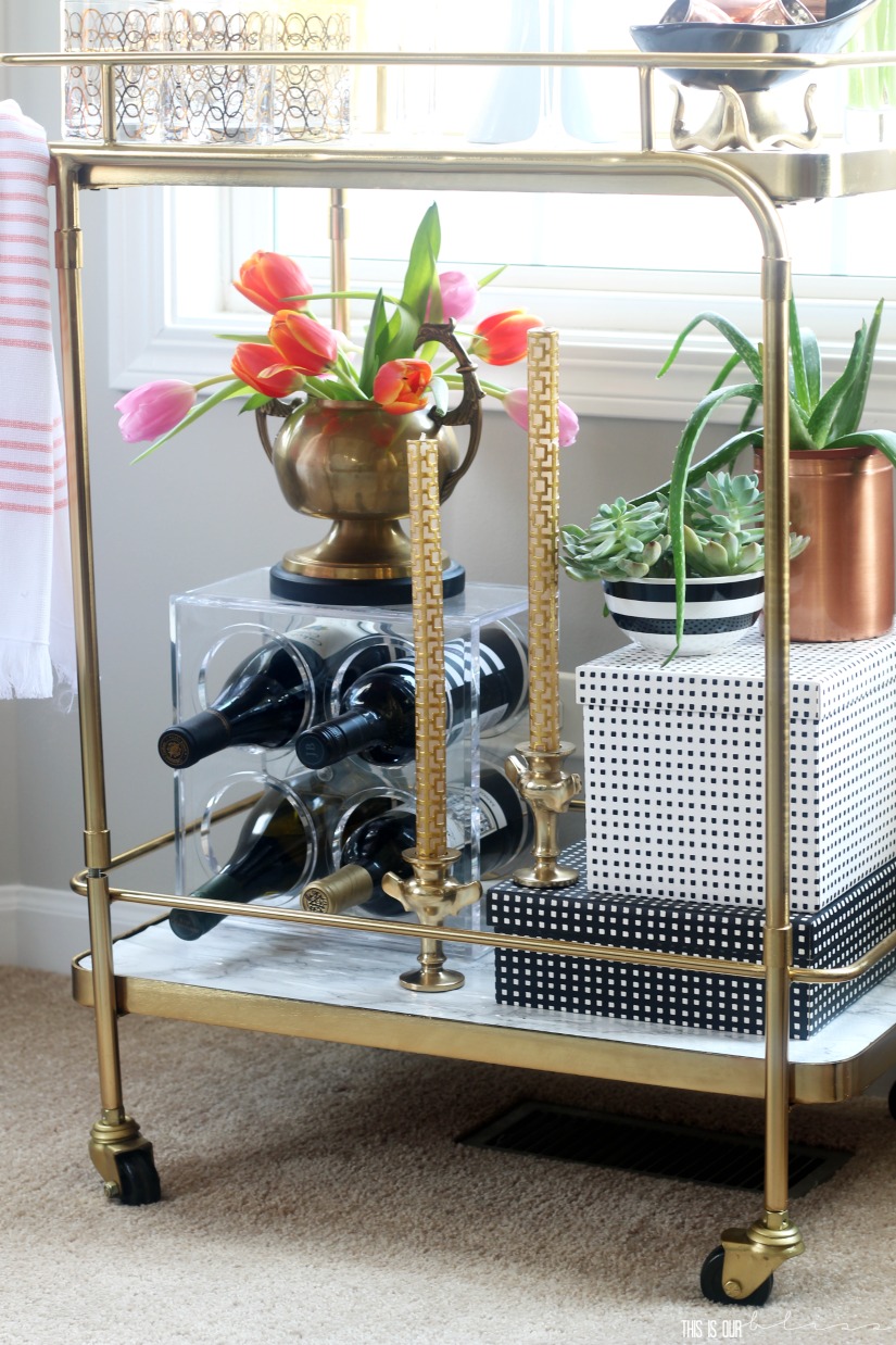 Adding a few Spring Touches to the Bar Cart | Spring Bar Cart Styling in the Dining Room | This is our Bliss