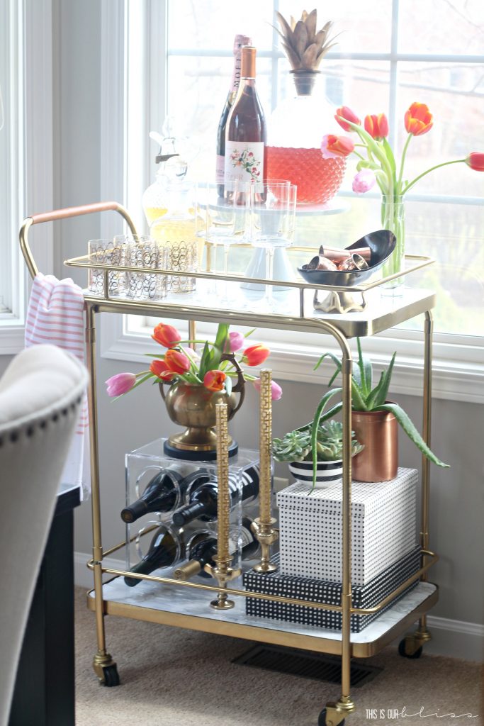 Adding a few Spring Touches to the Bar Cart | Spring Bar Cart Styling in the Dining Room | This is our Bliss