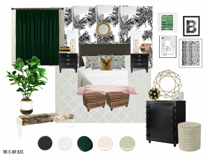 chic modern eclectic master bedroom mood board | this is our