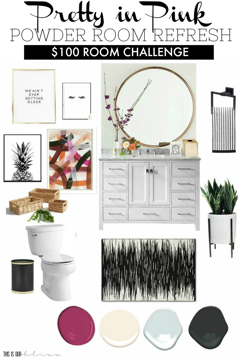 $100 Room Challenge | Pretty in Pink Powder Room Refresh Mood/Inspiration Board