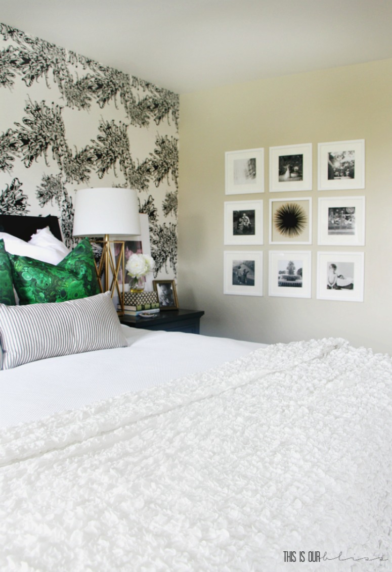Simple Tips for How to Hang a Gallery Wall | White Frame Gallery Wall in the Master Bedroom