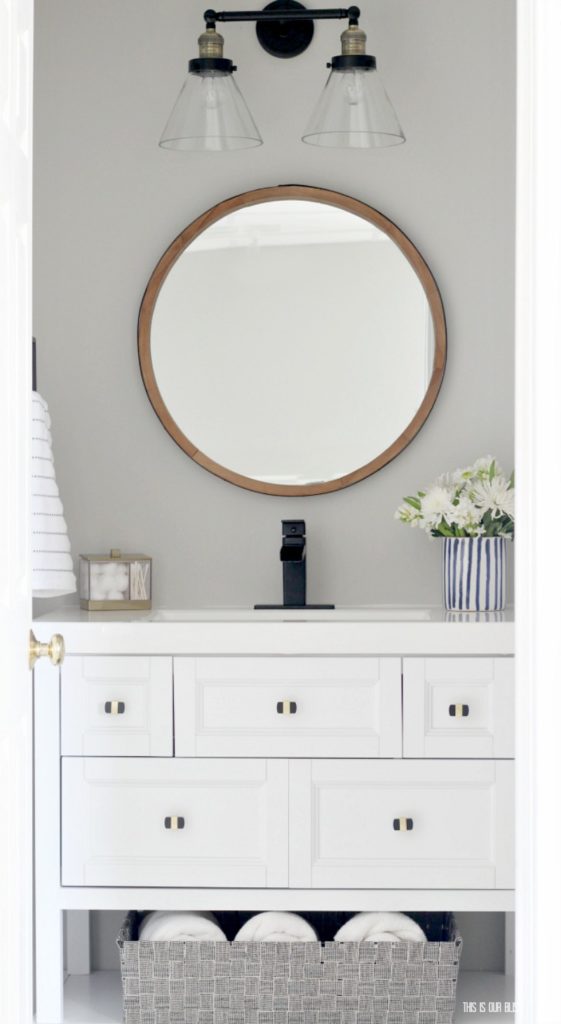 Modern Bold and Beachy Basement Guest Bathroom Update Reveal - Primp and Pamper Bathroom Refresh Challenge - This is our Bliss