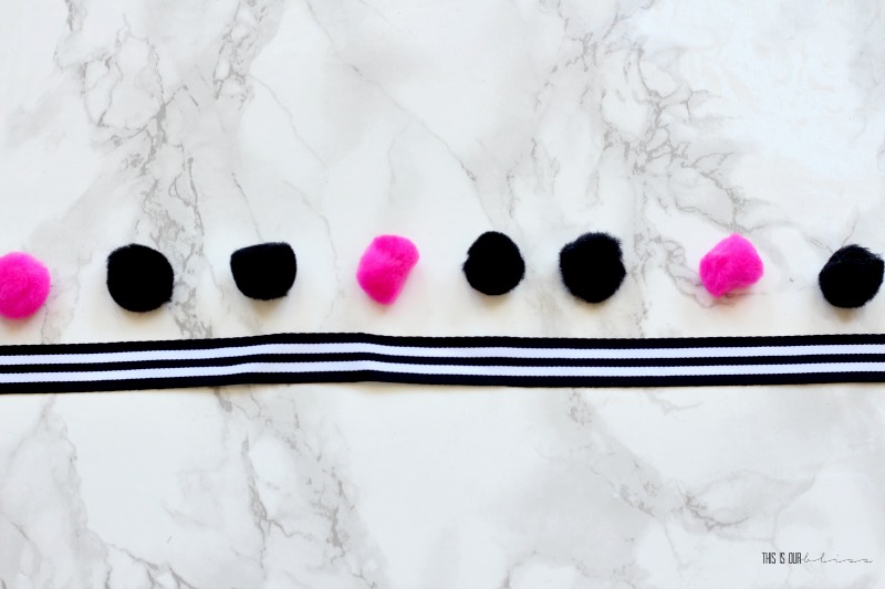 DIY Pink & Black Pom Pom Beach hat trim made with Dollar Tree supplies - My Dollar Store DIY - This is our Bliss