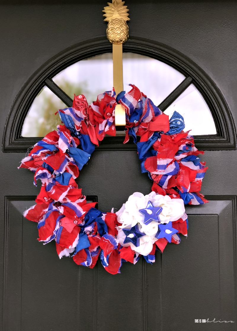 DIY Patriotic Striped Scarf Wreath - 4th of July Wreath - DIY Patriotic Decor - This is our Bliss