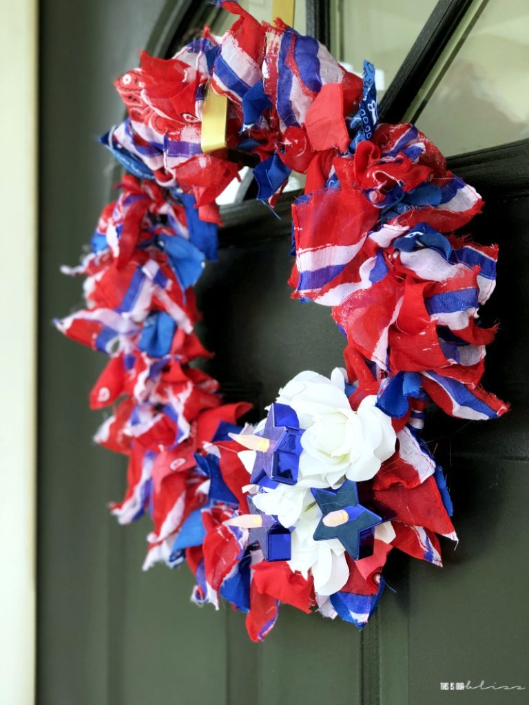 DIY Patriotic Striped Scarf Wreath - 4th of July Wreath - DIY Patriotic Decor - This is our Bliss
