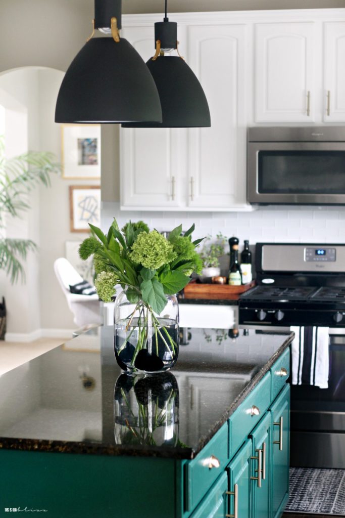 Green and White Kitchen Reveal part 2 - New black and gold kitchen lighting - This is our Bliss