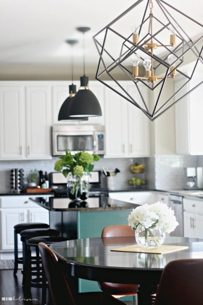Kitchen Reveal part 2 - Black and Gold Geometric Chandelier - New kitchen lighting - This is our Bliss