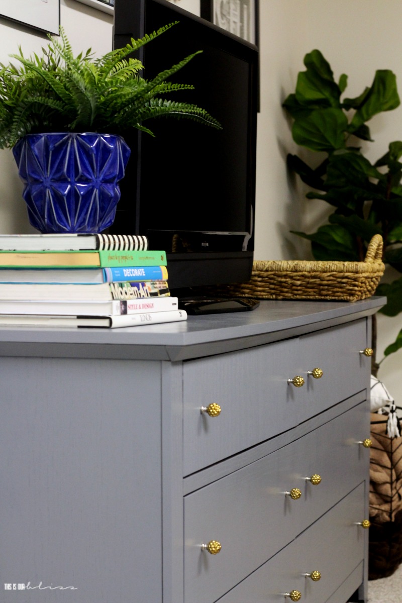 Basement Guestroom Makeover - $100 Room Challenge - Gray painted dresser - This is our Bliss