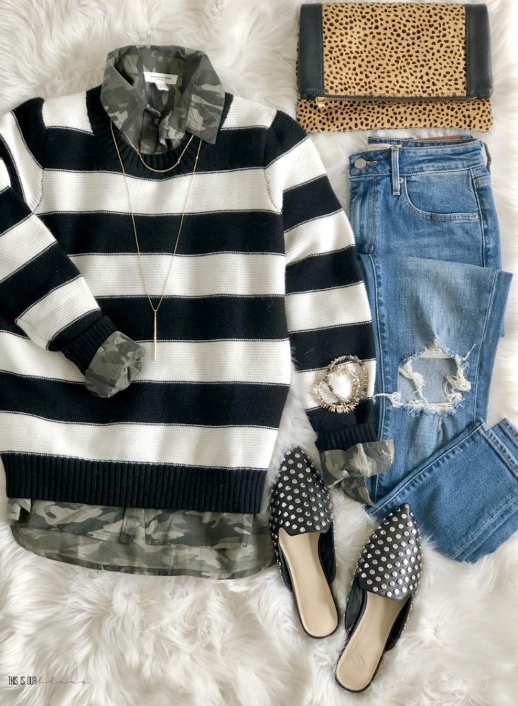 5 Outfit Ideas with a Black and White Striped Sweater - One Sweater 5 ways - Five outfit ideas for a black and white striped sweater - This is our Bliss