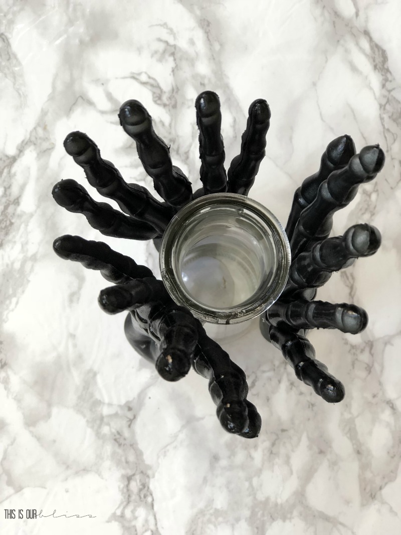 diy skeleton hands vase - DIY Dollar Store Halloween decor - This is our Bliss