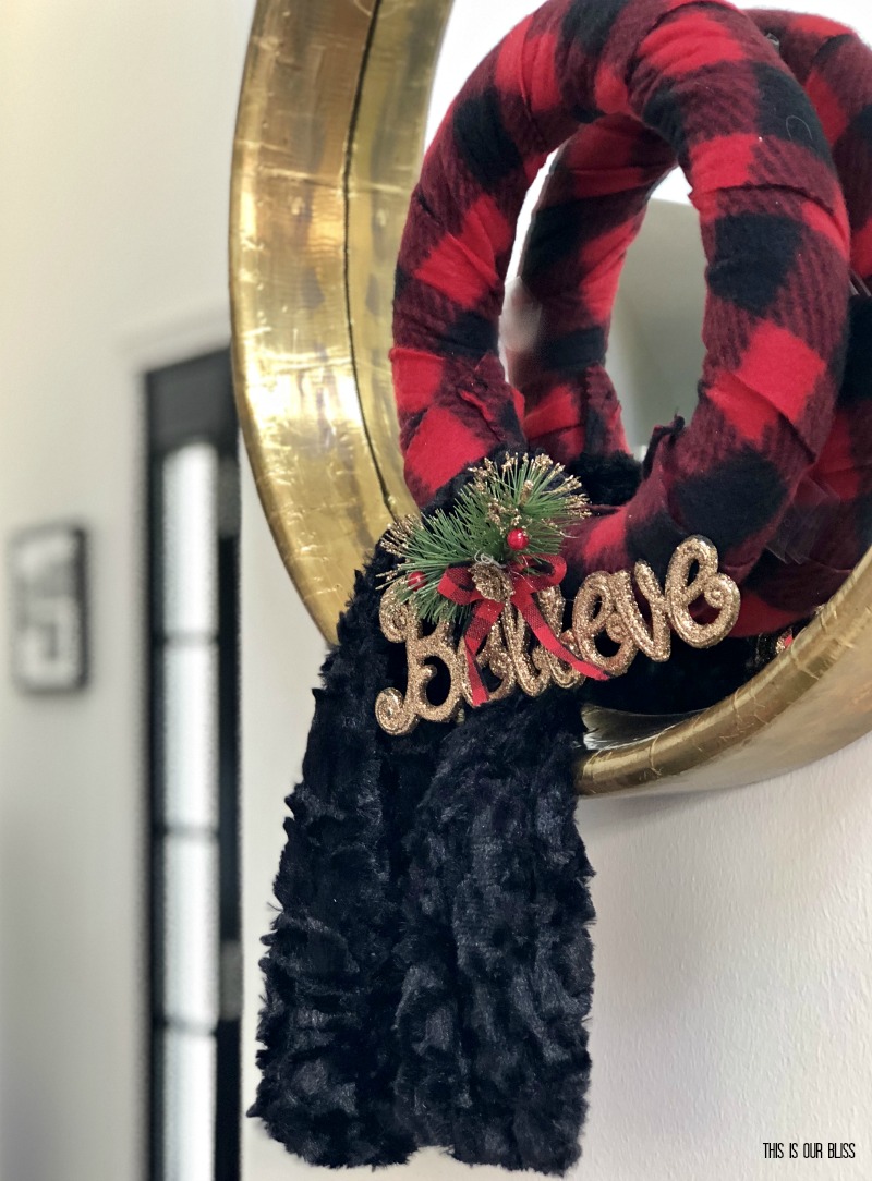 Buffalo plaid scarf - DIY Christmas decor with dollar tree supplies - This is our Bliss