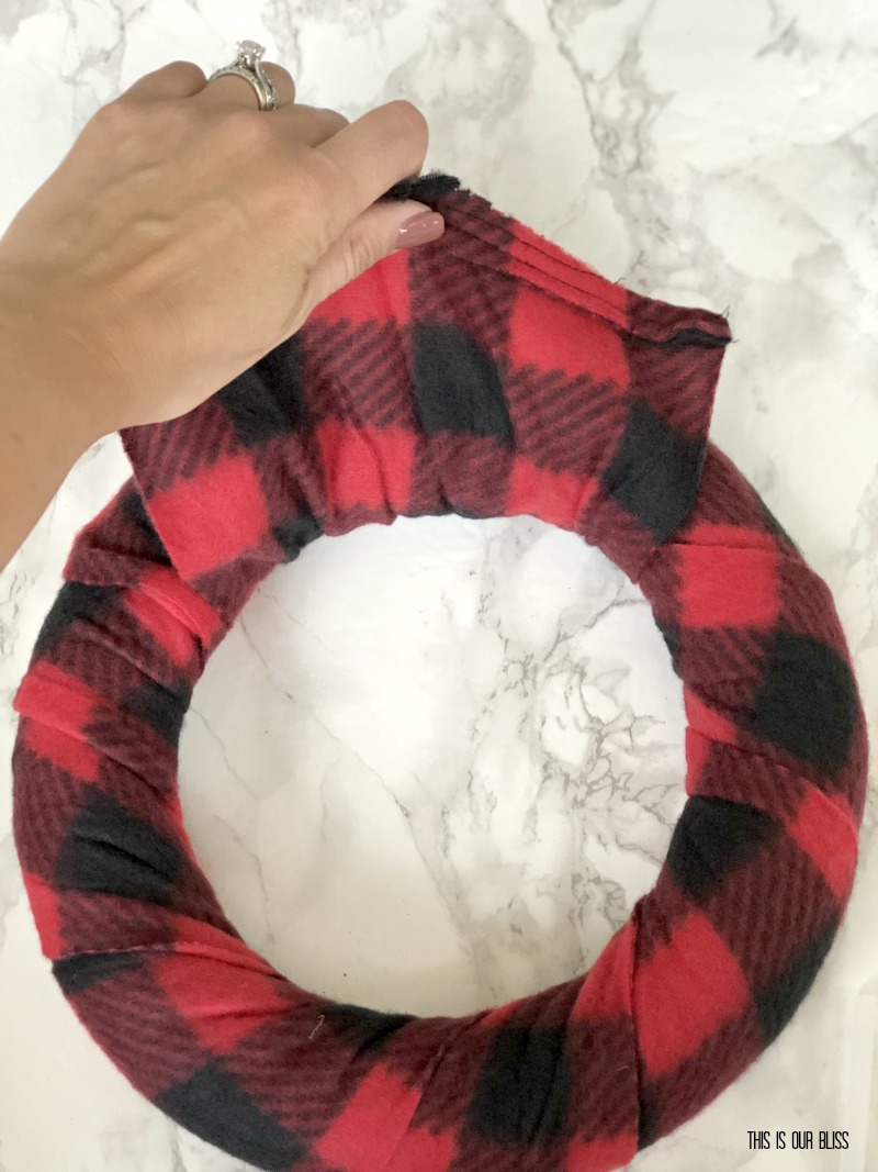 DIY Buffalo check wreath with dollar tree scarf - This is our Bliss