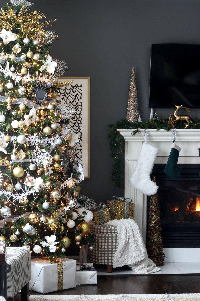 Neutral and Metallic with pops of Green Christmas Family Room - This is our Bliss
