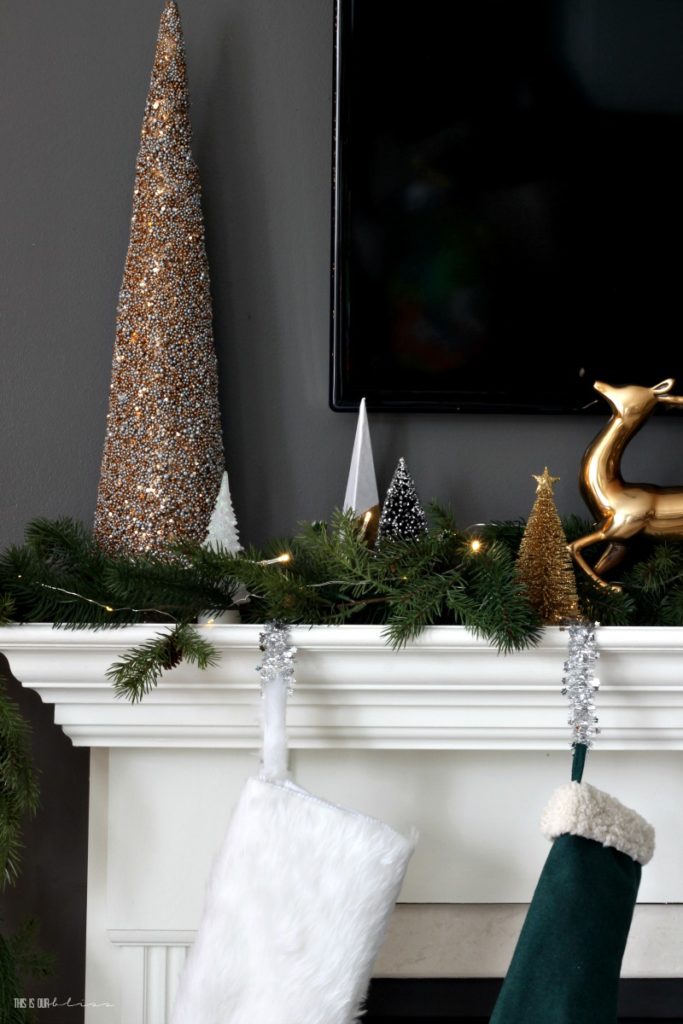 This is our Bliss Christmas Mantel - Christmas Family Room Tour - www.thisisourbliss.com