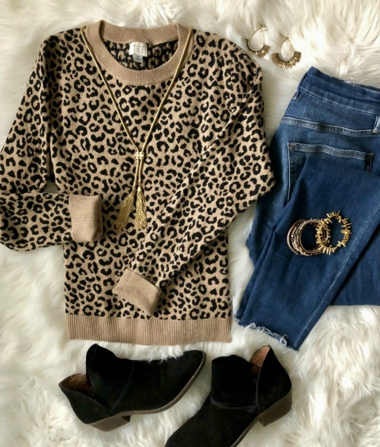 leopard sweater and jeans - simple and stylish winter outfit idea - sweater weather This is our Bliss