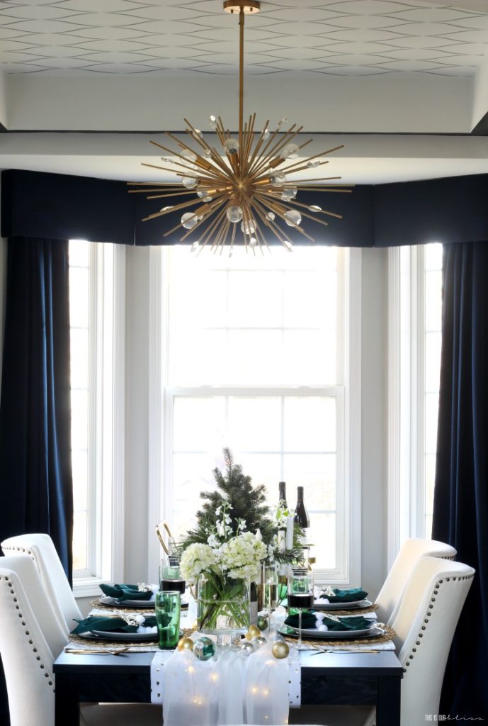 Christmas tablescape in the Dining Room with green gold and white - This is our Bliss