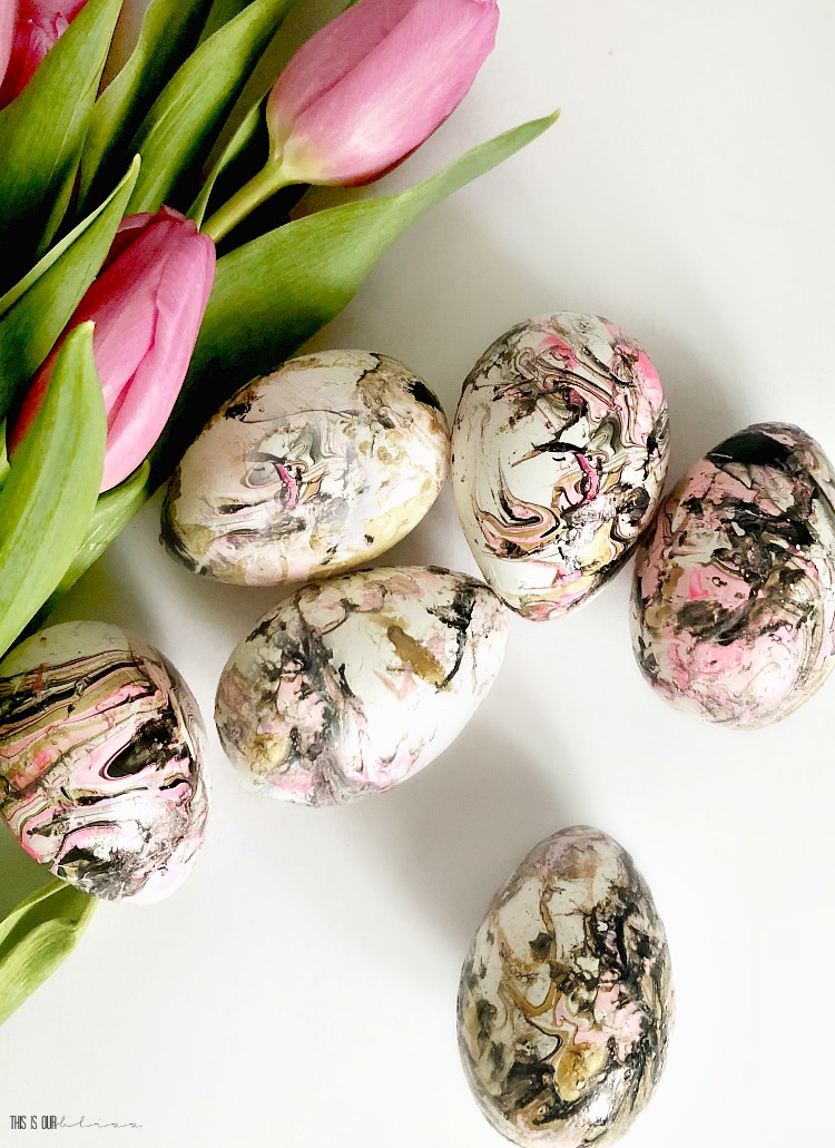 How to DIY Marble Easter Eggs with gold, black & pink - This is our Bliss