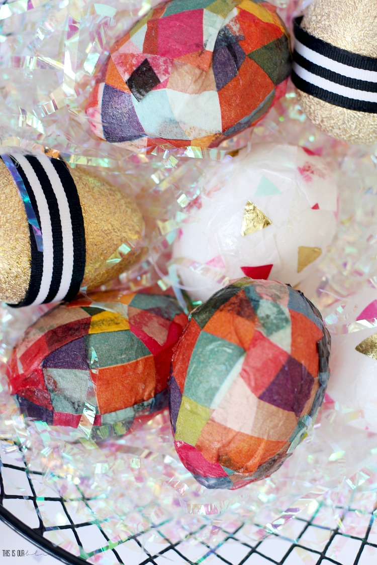 Bright and colorful mod podge Easter eggs - creative DIY Egg ideas for Spring - This is our Bliss