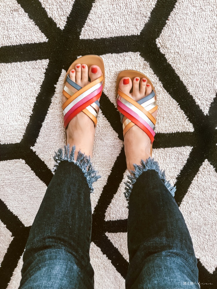 multi-color & metallic sandals with fringe jeans - This is our Bliss