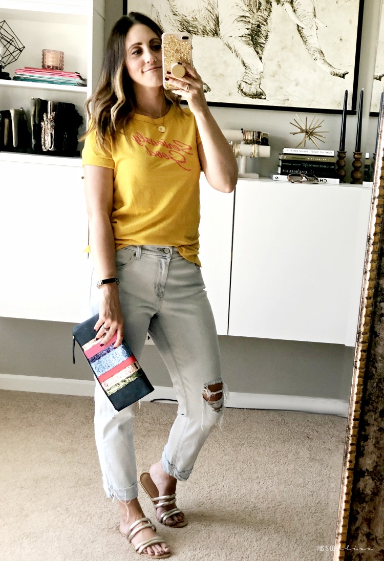 Casual Chic Style - Seriously good graphic tee - graphic t-shirt outfit idea with boyfriend jeans - This is our Bliss
