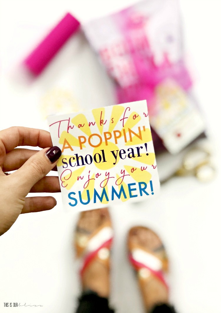 Simple Teacher Gift Idea with Free Printable Gift Tag - Thanks for a Poppin' School Year! - This is our Bliss