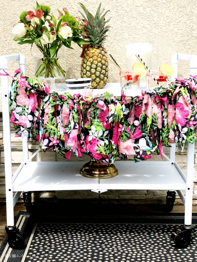 Summer party idea - DIY garland with tropical palm leaf scarf scraps - Dollar store summer craft - This is our Bliss