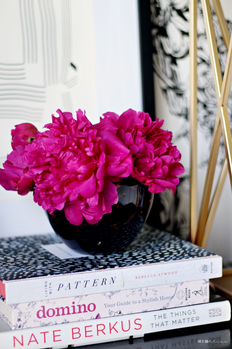 Decorating with pink flowers for Summer - Summer bedroom decorating ideas - nightstand styling - This is our Bliss