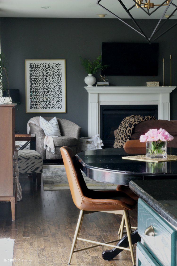 Summer Home Tour 2019 - dark wall with light accents and fresh pink flowers - This is our Bliss