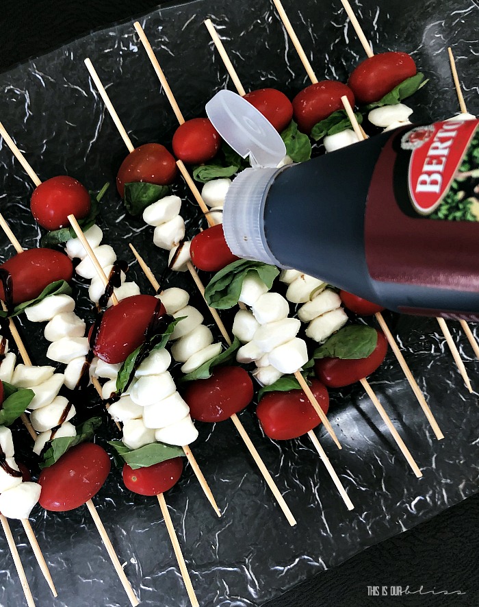 Mini Caprese Skewers with Balsamic Glaze - Simple Recipe - This is our Bliss