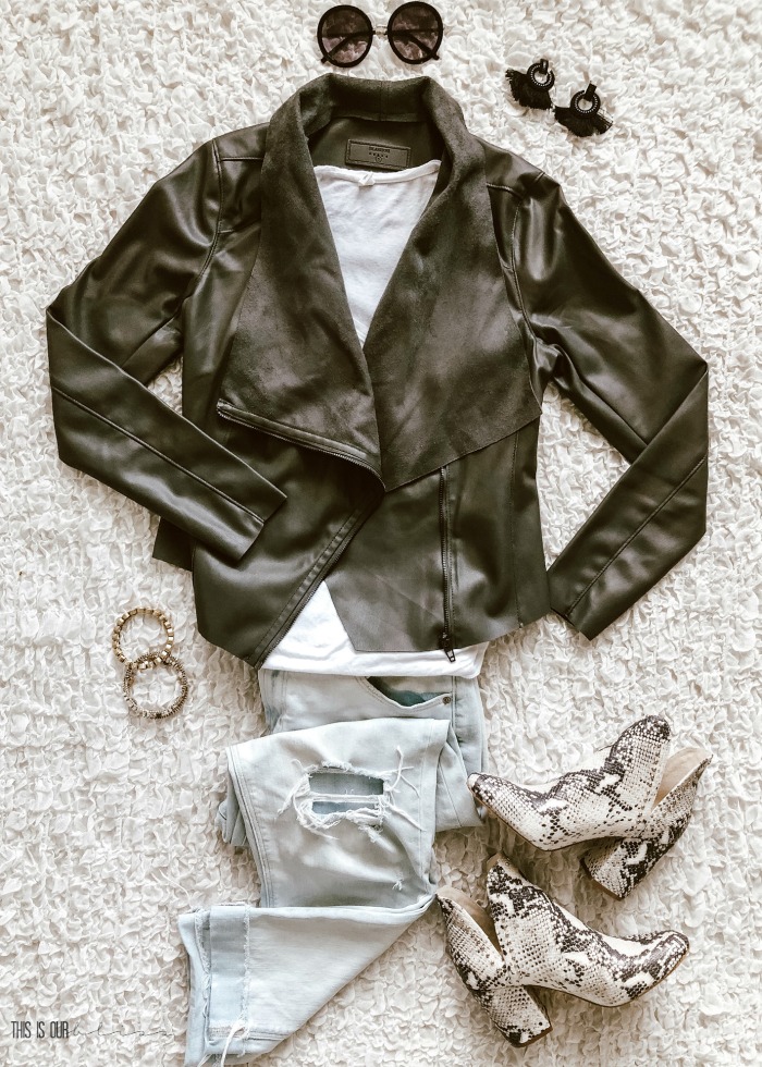 gray faux leather jacket with snakeskin booties - Casual Chic Style volume 6 - This is our Bliss