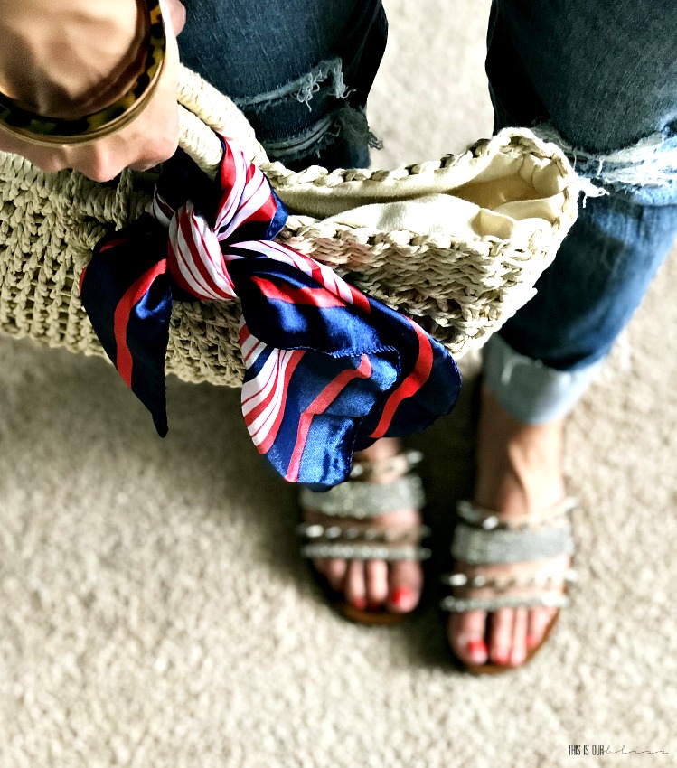 straw purse with scarf and studded sandals - This is our Bliss