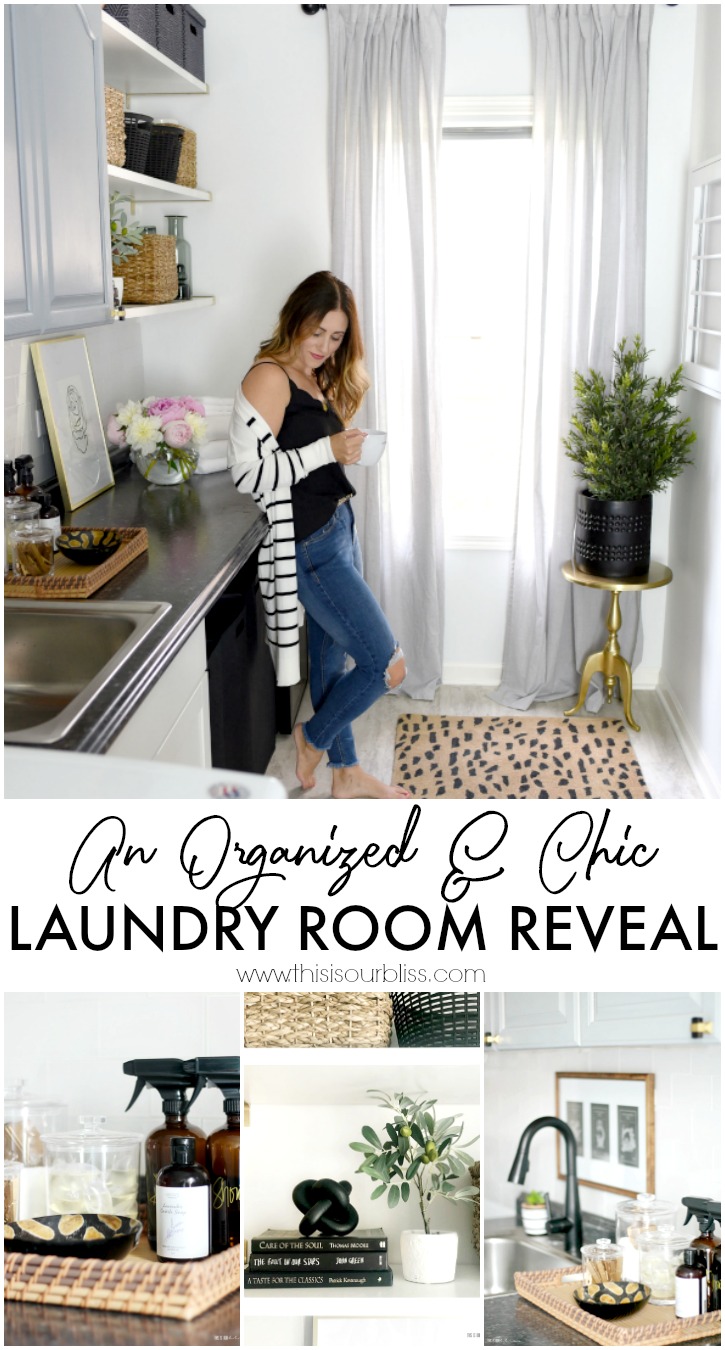 An Organized & Chic Laundry Room Reveal - Neutral glam small laundry room - This is our Bliss