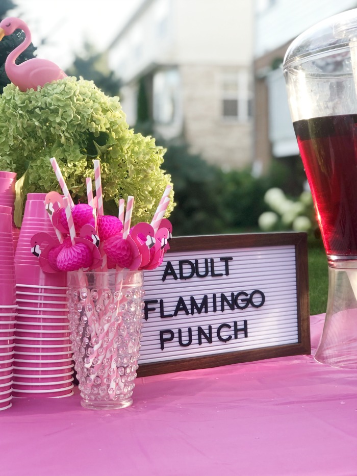 Flamingo Party ideas - pink flamingo decor - Adult Flamingo Punch with beverage dispenser - This is our Bliss