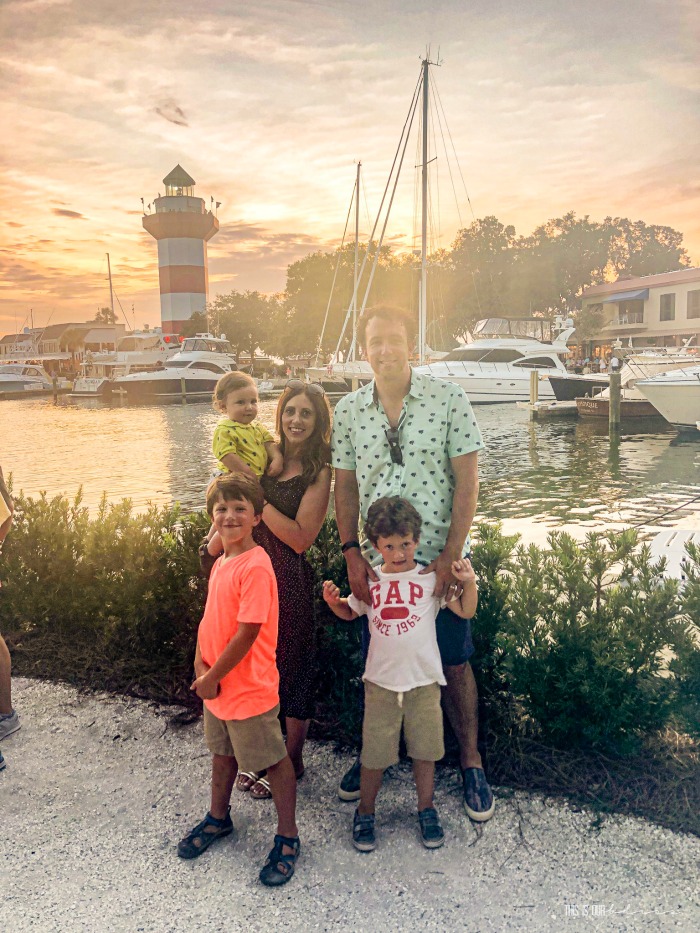 Harbour Town - Family photo in front of the Lighthouse - Hilton Head Vacation Recap - This is our Bliss
