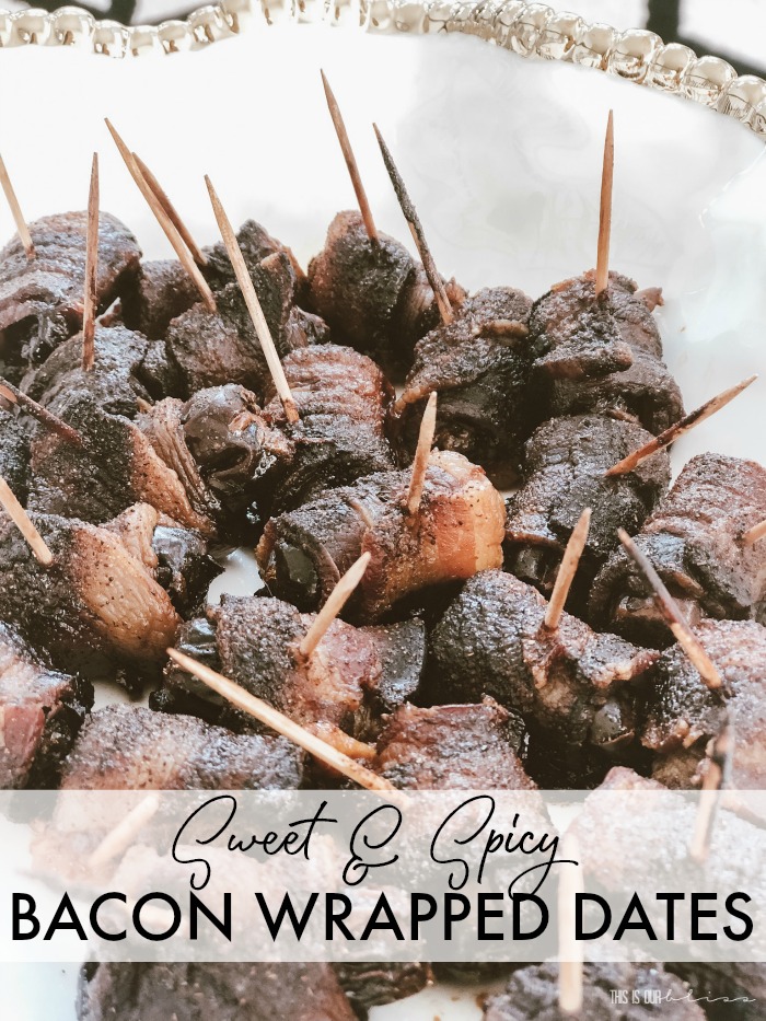 Sweet and Spicy Bacon Wrapped Dates - perfect smoky sweet and savory appetizer for any party - This is our Bliss