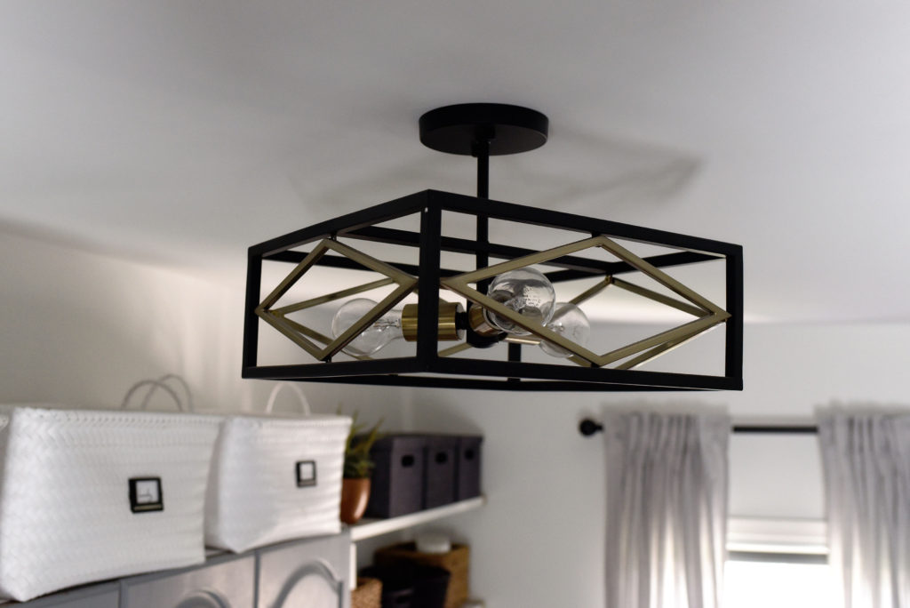 black and brass semi-flushmount light for the laundry room - This is our Bliss