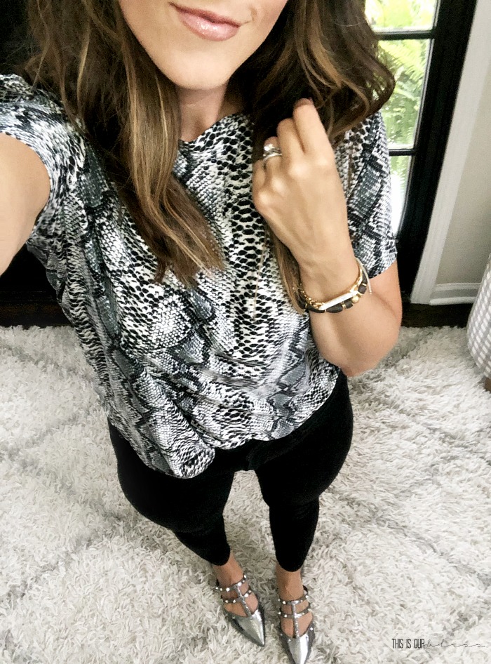 snake print tee shirt black denim and mules - Casual Chic Style - This is our Bliss