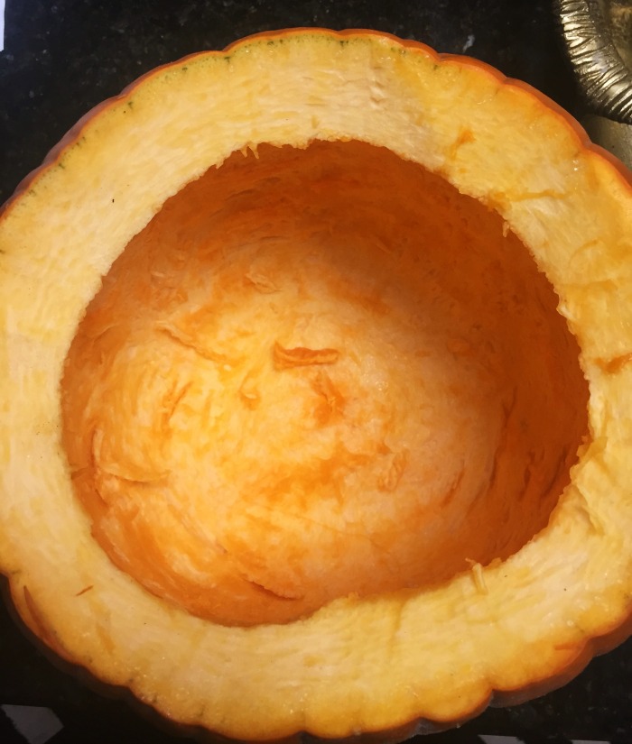 Hollowed out pumpkin for darling pumpkin ice bucket or pumpkin wine chiller - Halloween party idea - This is our Bliss
