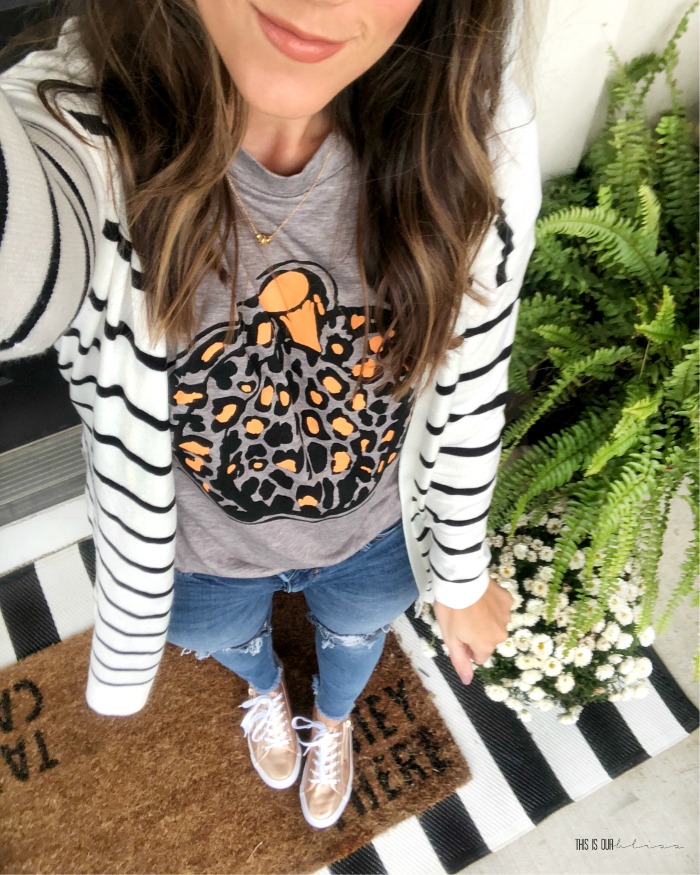 Pumpkin Spice and Everything nice - Leopard pumpkin graphic tee - Style My Closet Challenge - This is our Bliss