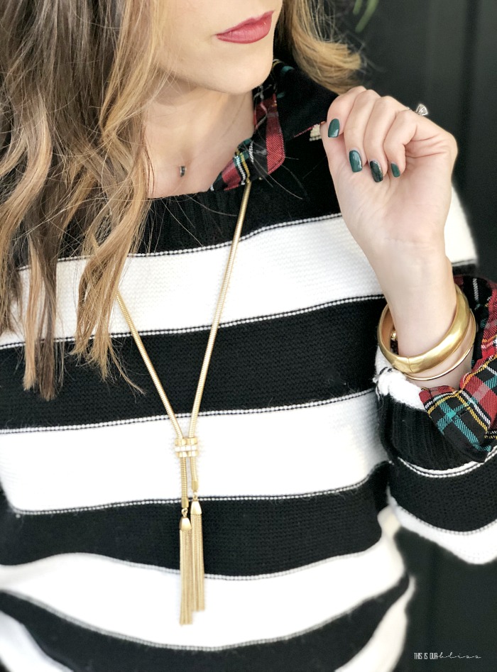 Candy Cane Stripes - Style My Closet Challenge - 31 Days of Holiday Style - striped sweater with plaid - This is our Bliss
