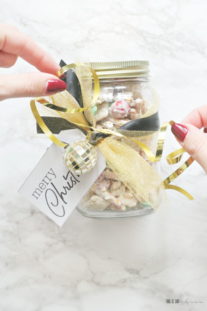 Handmade Gift in a Jar - with Dollar Store supplies and easy Christmas Treat mix - This is our Bliss