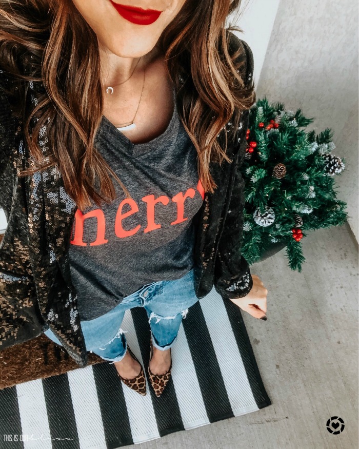 Merry Graphic tee - 6 ways to wear a graphic tee for the holidays - This is our Bliss