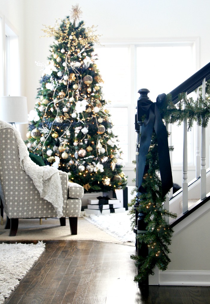 Simple & Elegant Christmas Living Room & Staircase - This is our Bliss